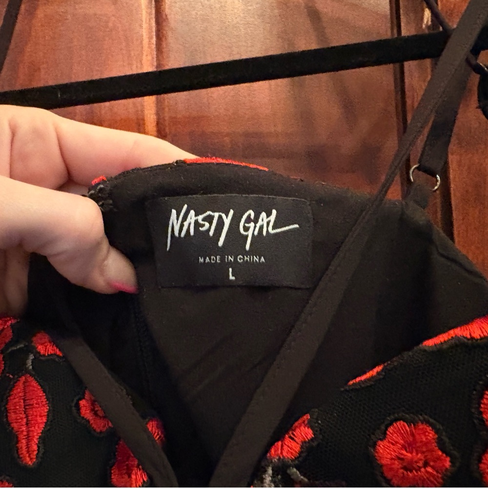 Nasty Gal Black and Red Strappy Embroidered Dress - Picture 4 of 4